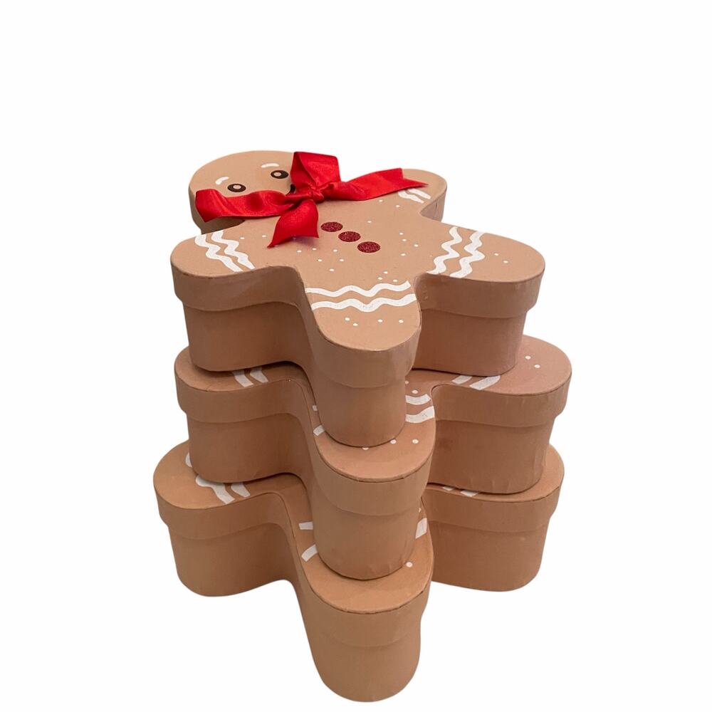3pc Gingerbread Man Nesting Gift Boxes Cute Christmas Holiday Gift Wrap NEW